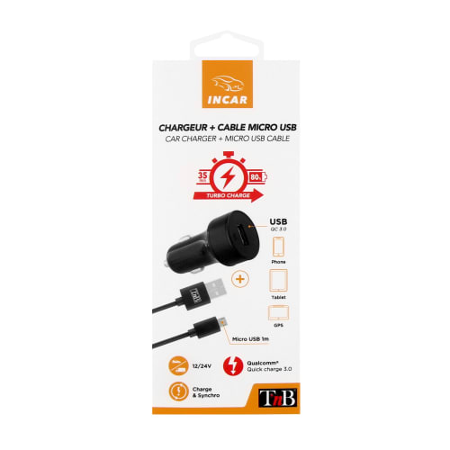 Chargeur allume-cigare quick charge 1XUSB-A 18W + câble micro USB5