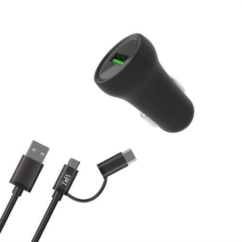 Chargeur allume-cigares Quick charge 1XUSB-A 18W + câble USB Type-C / Micro USB3