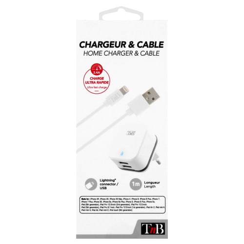 CHARGEUR SECTEUR 3.4A 2 USB LIGHTNING8