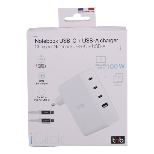 Cargador GAN de 100 W USB-C y USB-A - cable de 2 metros incluido6