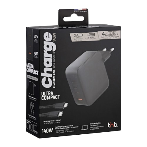 Chargeur GAN 3xUSB-C et 1xUSB-A - câble 2 mètres inclus6