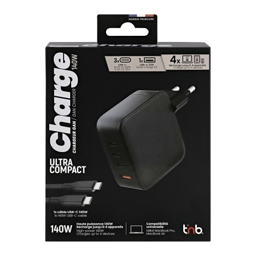 Chargeur GAN 3xUSB-C et 1xUSB-A - câble 2 mètres inclus5