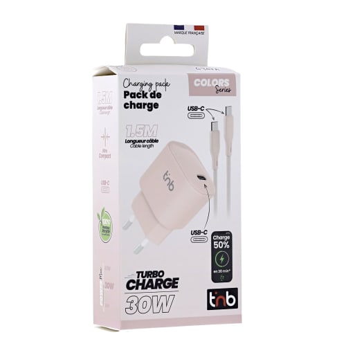1 USB-C 30W Mains Charger Pack + USB-C Power Delivery Cable Pink5