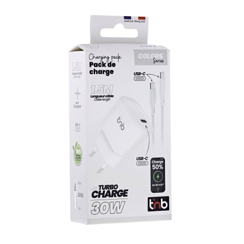 1 cargador de red USB-C de 30 W + cable USB-C Power Delivery blanco7