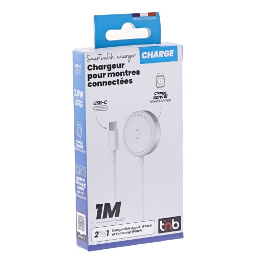 Chargeur 2-en-1 pour montres connectées Apple & Samsung - USB-C - 1m7