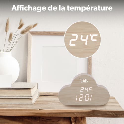 Despertador LED Cloud acabado madera4