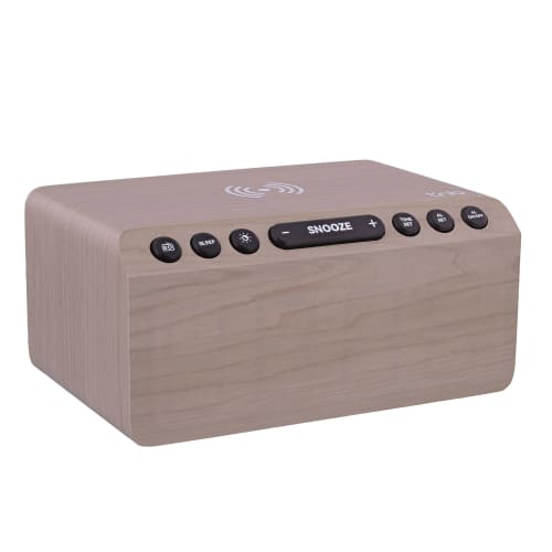 Radio réveil FM LED et chargeur sans fil 15W - finition bois2