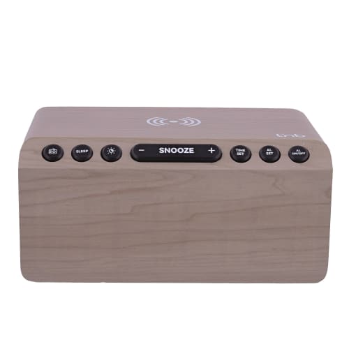 Radio réveil FM LED et chargeur sans fil 15W - finition bois2