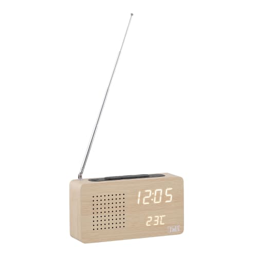 Radio despertador FM LED acabado madera3