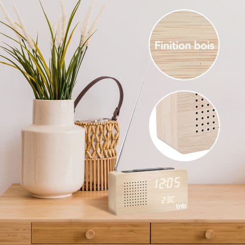 LED FM alarm clock radio with wood finish4
