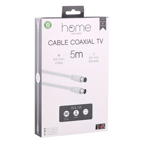 Câble antenne TV 9,5 mm mâle / femelle 5m4