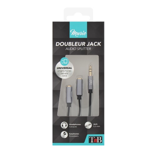 Câble doubleur jack 3,5mm mâle / 2 jack 3,5mm femelle 0,2m3