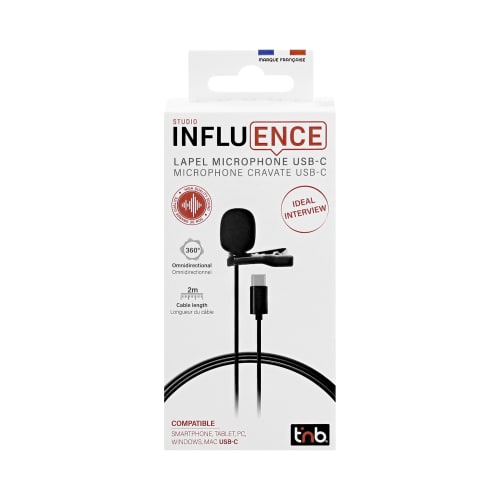 Microphone cravate filaire USB-C 2 mètres - INFLUENCE5