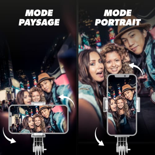 Mini perche à selfie Bluetooth 2 en 1 blanc avec l’éclairage LED - INFLUENCE PRO4