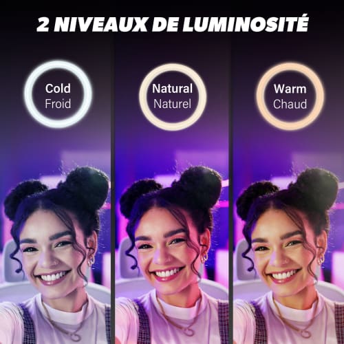 Mini perche à selfie Bluetooth 2 en 1 blanc avec l’éclairage LED - INFLUENCE PRO5