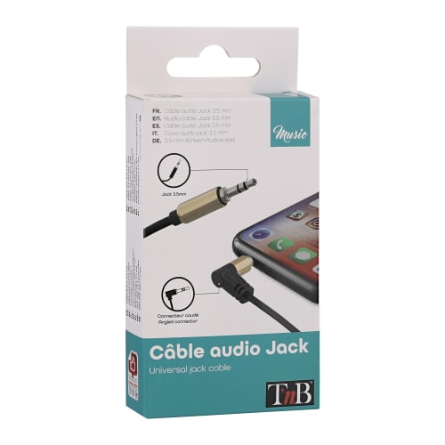 Câble coudé jack 3,5mm mâle / jack 3,5mm mâle 1,1m2