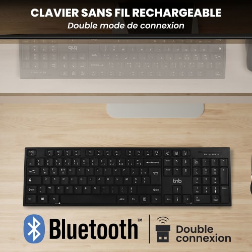 Teclado inalámbrico recargable Bluetooth + USB-A 2.4 Ghz - AZERTY (FR)3