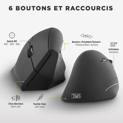 Souris sans fil ergonomique verticale double connexion Bluetooth + USB-A5