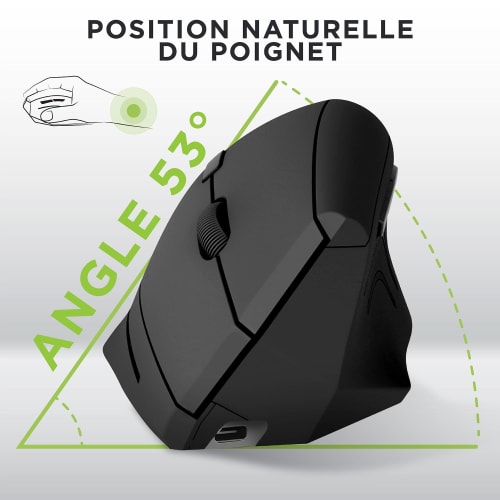 Rechargeable vertical ergonomic wireless mouse dual connection Bluetooth + USB-A3
