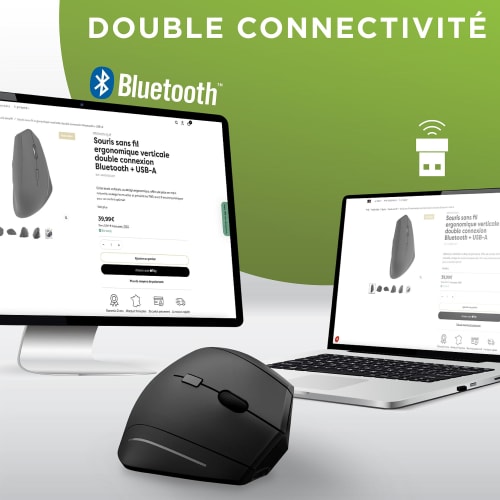 Rechargeable vertical ergonomic wireless mouse dual connection Bluetooth + USB-A4