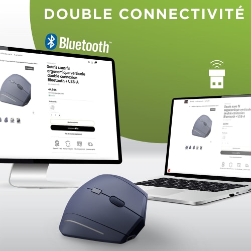 Souris sans fil ergonomique verticale double connexion Bluetooth + USB-A4