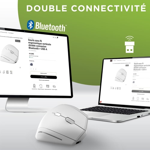 Souris sans fil ergonomique verticale double connexion Bluetooth + USB-A4