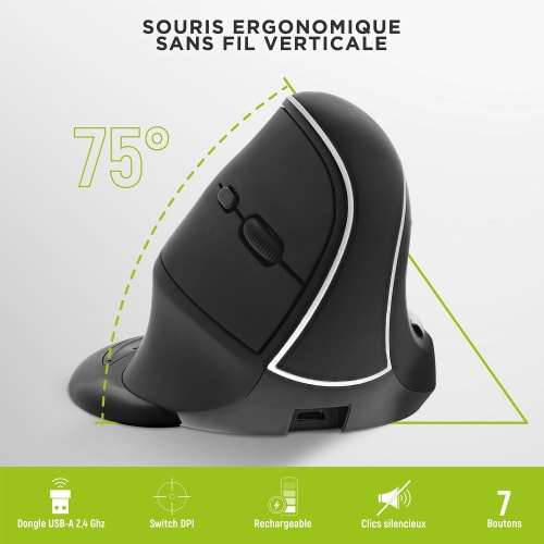 Souris sans fil ergonomique verticale rechargeable double connexion Bluetooth + USB-A3