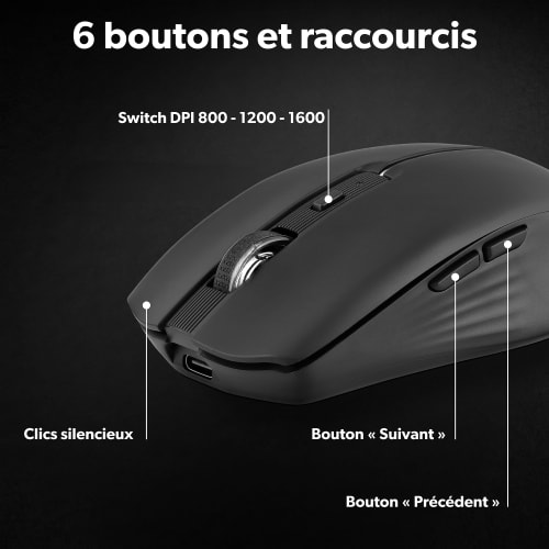 Souris rechargeable DUAL CONNECT noire - GRADIENT6