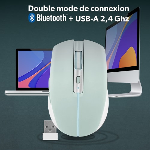 Souris colorée rechargeable dual connect bleue - GRADIENT5
