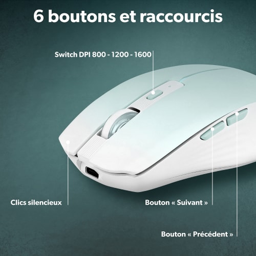 Souris colorée rechargeable dual connect bleue - GRADIENT6