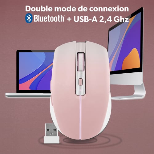 Souris colorée rechargeable DUAL CONNECT rose - GRADIENT5