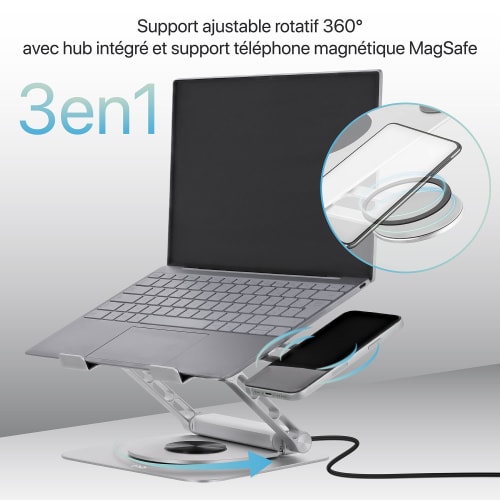 360° Adjustable Notebook Stand with Detachable 6-in-1 Hub - iClick3