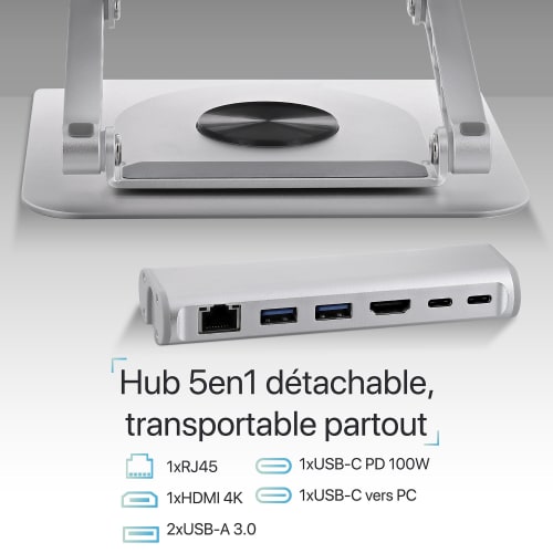 360° Adjustable Notebook Stand with Detachable 6-in-1 Hub - iClick4