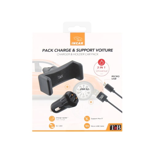 3 in 1 Car Pack 2XUSB-A 10W Cigarette Lighter Charger + Air Vent Mount + Micro USB Cable7