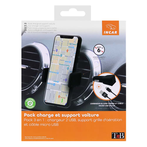 3 in 1 Car Pack 2XUSB-A 20W Cigarette Lighter Charger + Air Vent Mount + Micro USB Cable6