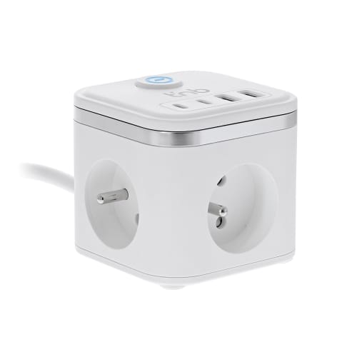 Multiprise secteur avec 3 prises + 4 ports USB (2 USB-A + 2 USB-C) – Bouton ON/OFF2