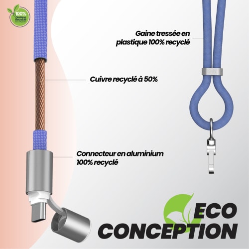 Câble tour de cou USB-C vers USB-C 60W – 2-en-1 Bleu6