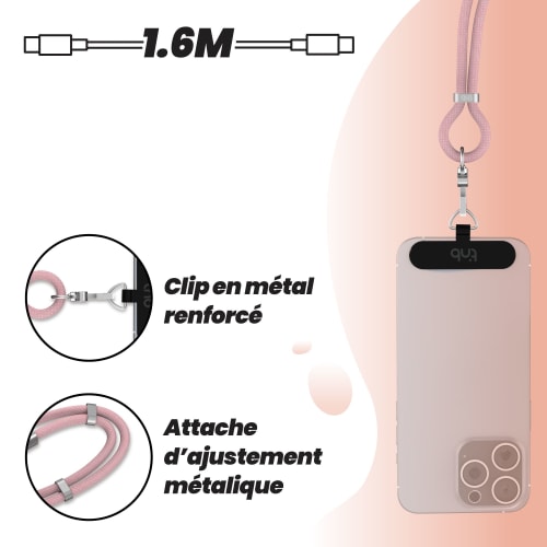 60W USB-C to USB-C Neckband Cable – 2-in-1 Pink4