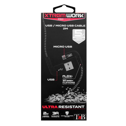 Cable micro USB reforzado conector acodado XTREMWORK3