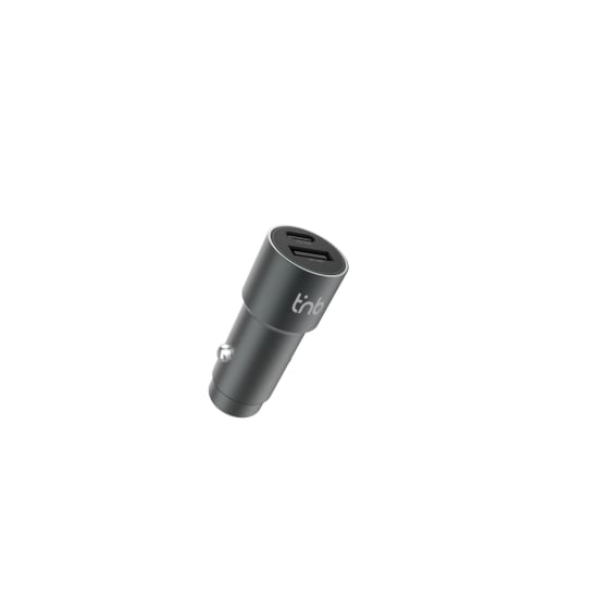 Cargador de coche USB-C + USB-A de 48 W – Aluminio reciclado – Gris antracita