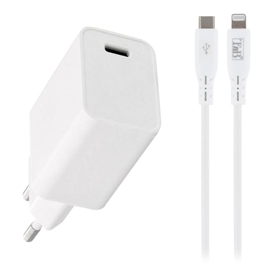 Pack de charge secteur 1 USB Type-C Power Delivery 20W + câble USB Type-C vers Lightning