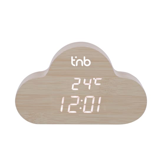 LED cloud alarm clock wood finish