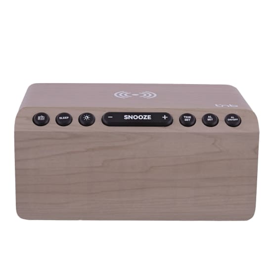 Radio réveil FM LED et chargeur sans fil 15W - finition bois - 2