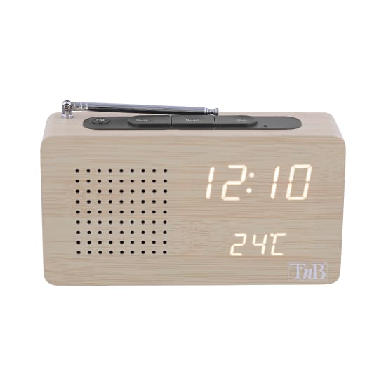 LED FM alarm clock radio with wood finish