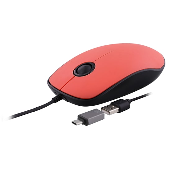 Ratón con cable USB-A y USB-C rojo SUNSET