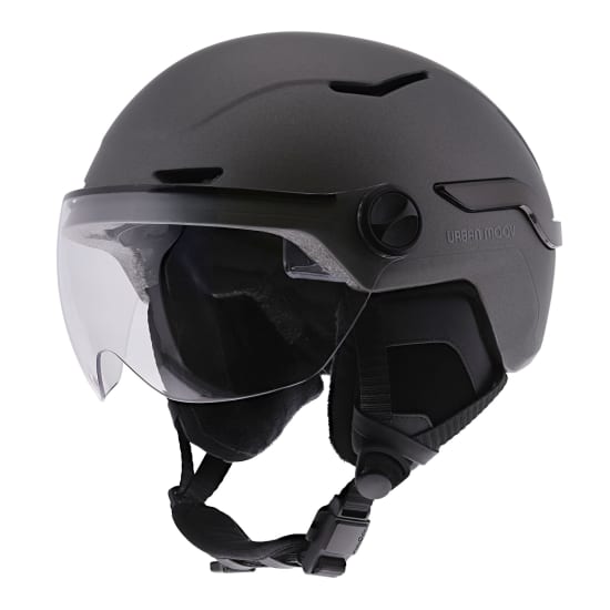 Casque LED avec feu de freinage automatique - visière et cache-oreilles amovibles - GRIS TAILLE M