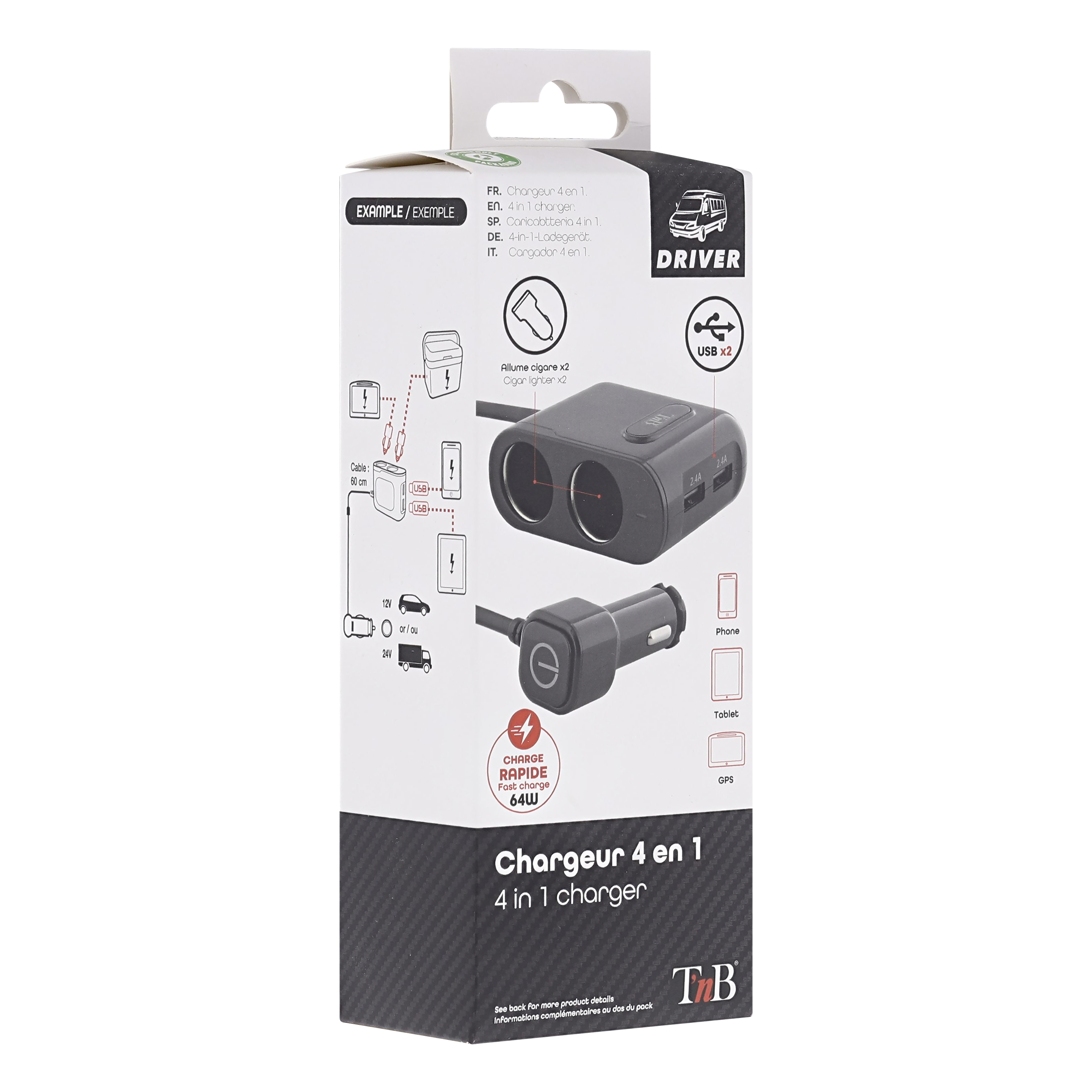 Chargeur allume-cigares 2XUSB-A 24W + 2 prises allume-cigares5