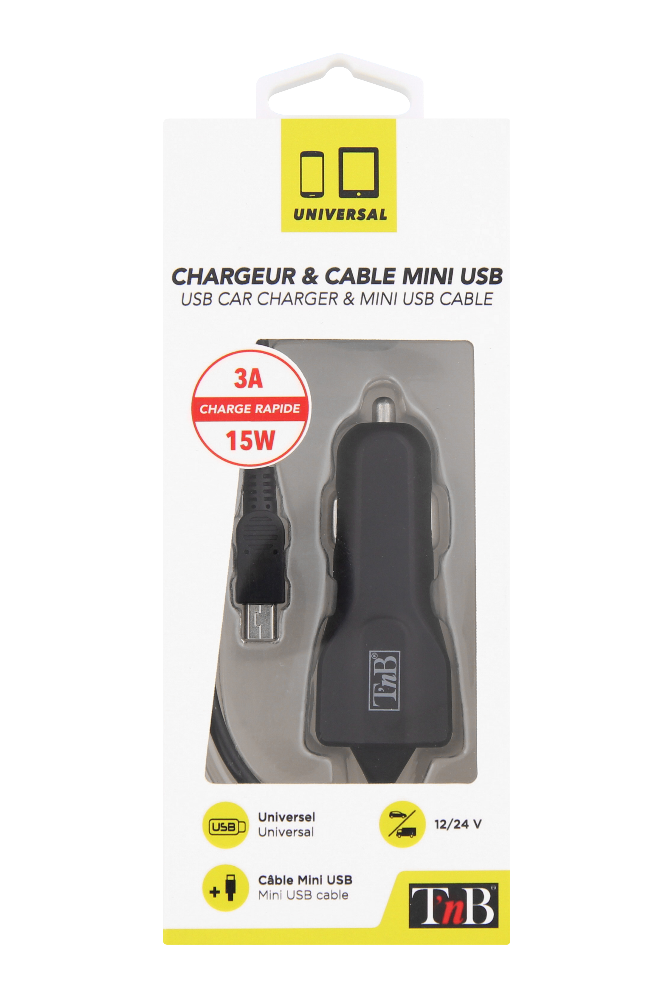 Chargeur allume-cigare 1XUSB-A 15W + câble mini USB4