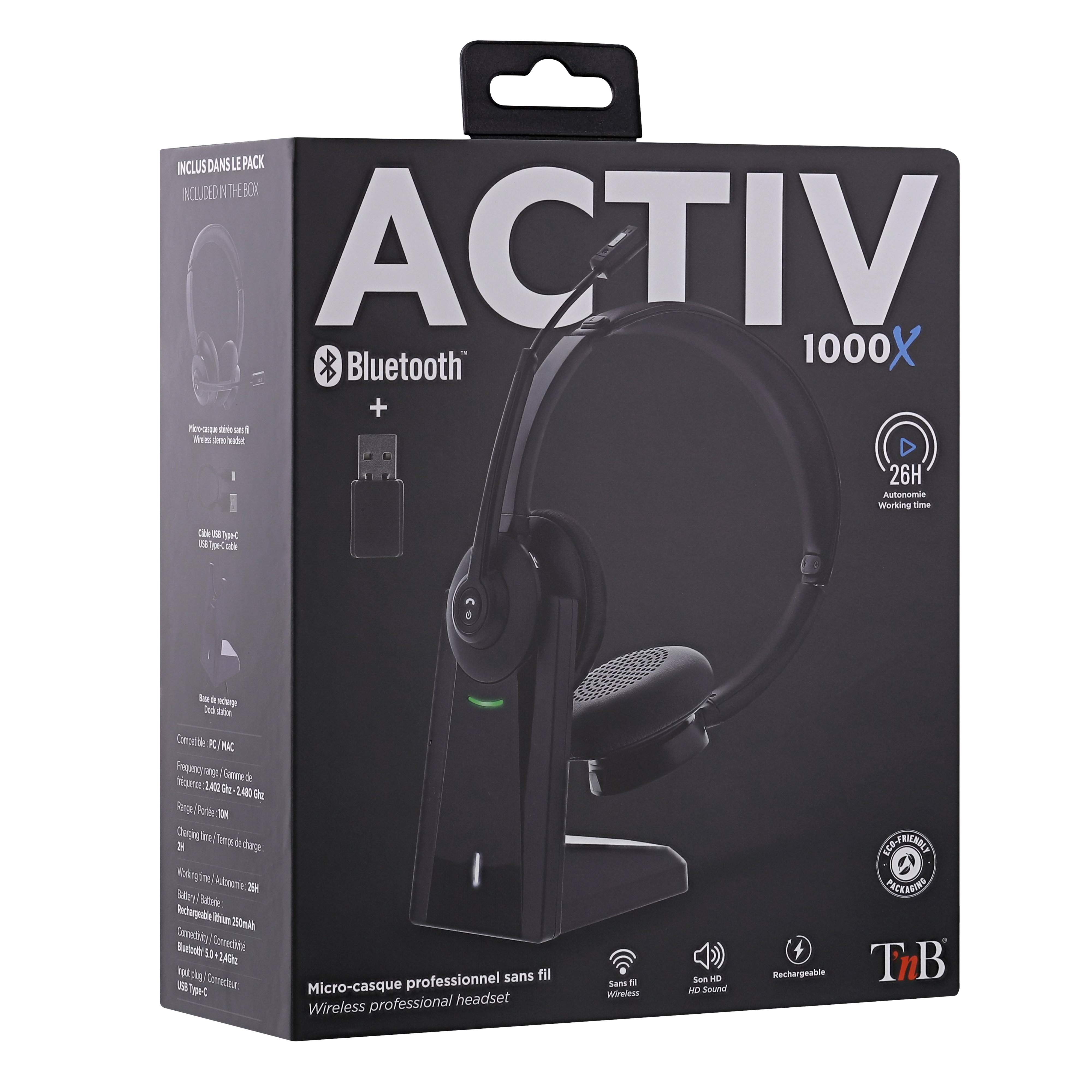 Micro casque Bluetooth® 2,4GHz avec base de recharge ACTIV 1000X3