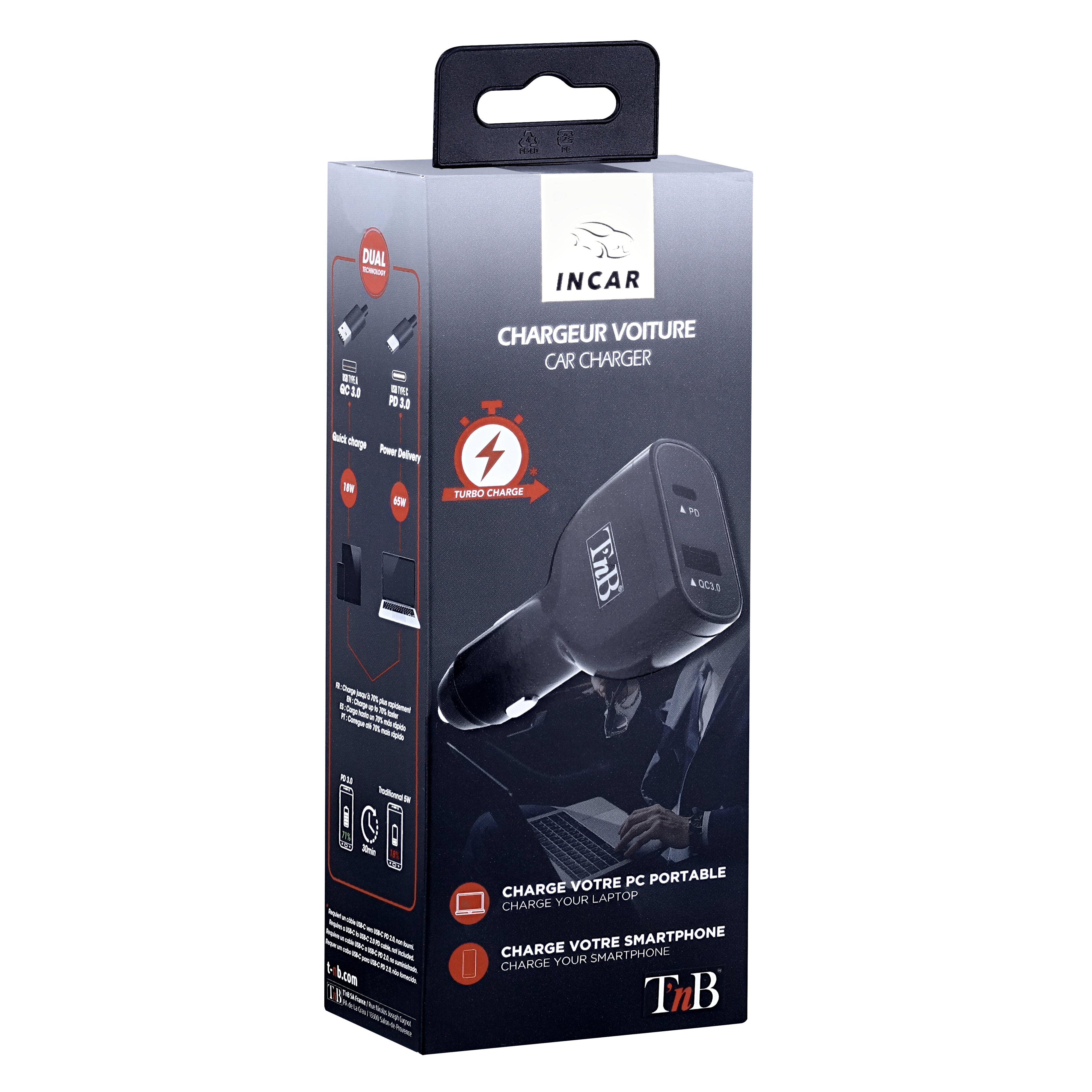 Chargeur allume-cigare 1XUSB-A et 1XType-C quick charge et power delivery 65W5